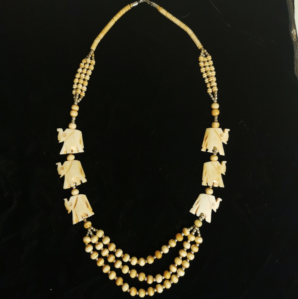 Carved Bone Elephant Necklace